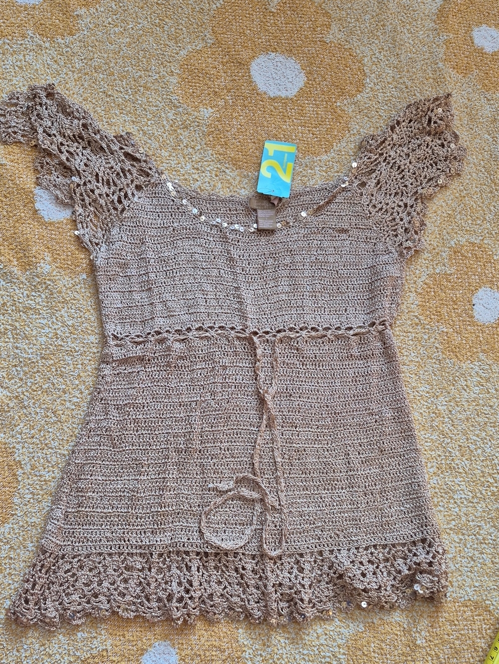 Forever 21 Crochet Tie-Front Tunic Top - Beige